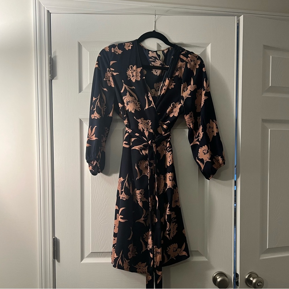 Allison Joy Navy Floral Wrap Dress.  Size L